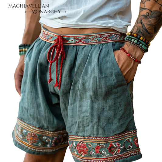 Print Linen Beach Shorts